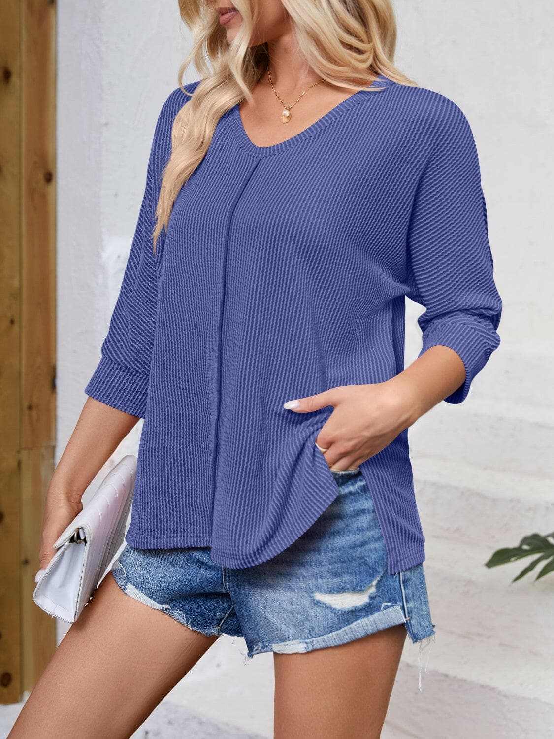 Textured 3/4 sleeve blouse - Love Salve